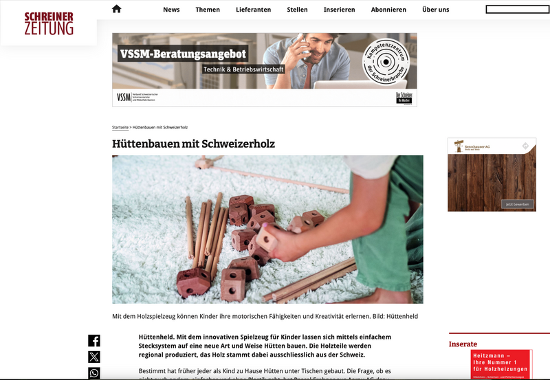 Artikel über Hüttenheld in der Schreinerzeitung